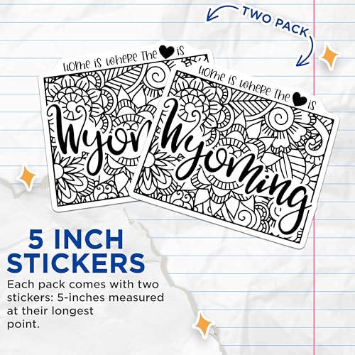 (2 Pack) Wyoming Stickers - Home is Where The Heart is - Wyoming Mandala Pattern Decal - 5" On Longest Side - Sticks to Smooth Flat Surfaces - Made in USA - BMCS9102