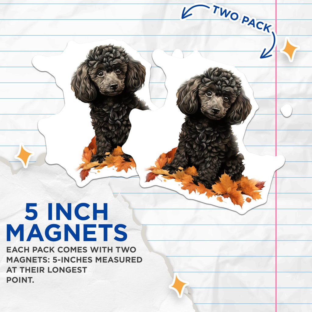 (2 Pack) Black Poodle Puppy Magnets - Autumn Leaves Dog Lover Decor - Fall Refrigerator Magnets for Poodle Mom - 5 Inches On Longest Side - Thick Durable Magnet - Made in USA - MAG26320