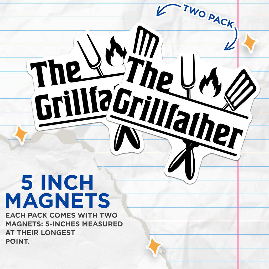 (2 Pack) The Grillfather Magnets - Funny BBQ Dad Humor - Father's Day Grilling Accessories - Fridge Decal - 5 Inches On Longest Side - Thick Durable Magnet - Made in USA - MAG20713