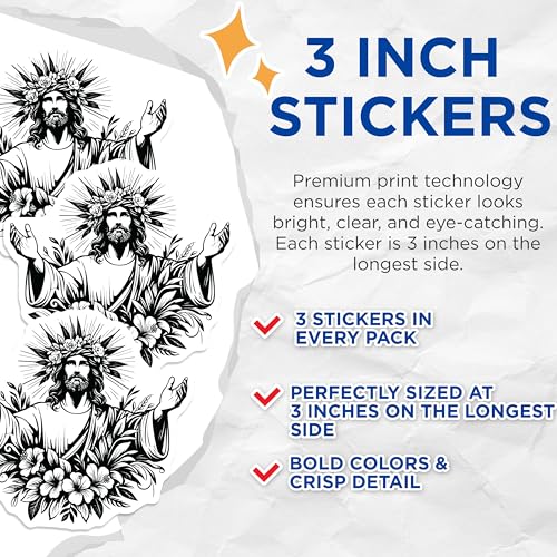 (3 Pack) Jesus Christ Decals - Floral Crown Sticker - Laptop Decal - Christian Decal - 3 Inches On Longest Side - Easy Peel & Apply - Made in USA - 3MCS6077