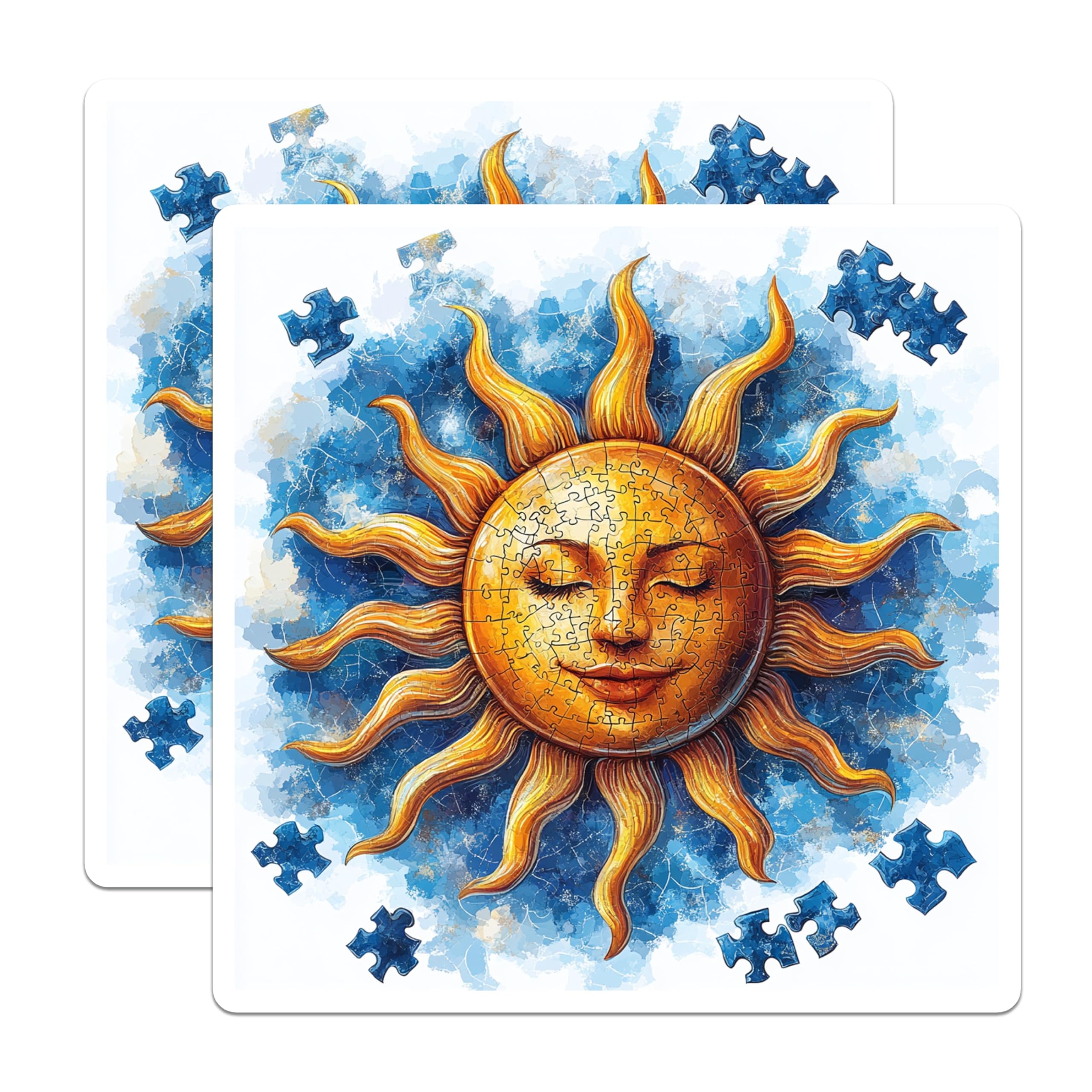 (2 Pack) Sun Puzzle Magnets - Mystical Celestial Fridge Magnets - Serene Bohemian Art - Unique Puzzle Lover Decor - 5 Inches On Longest Side - Thick Durable Magnet - Made in USA - MAG25081