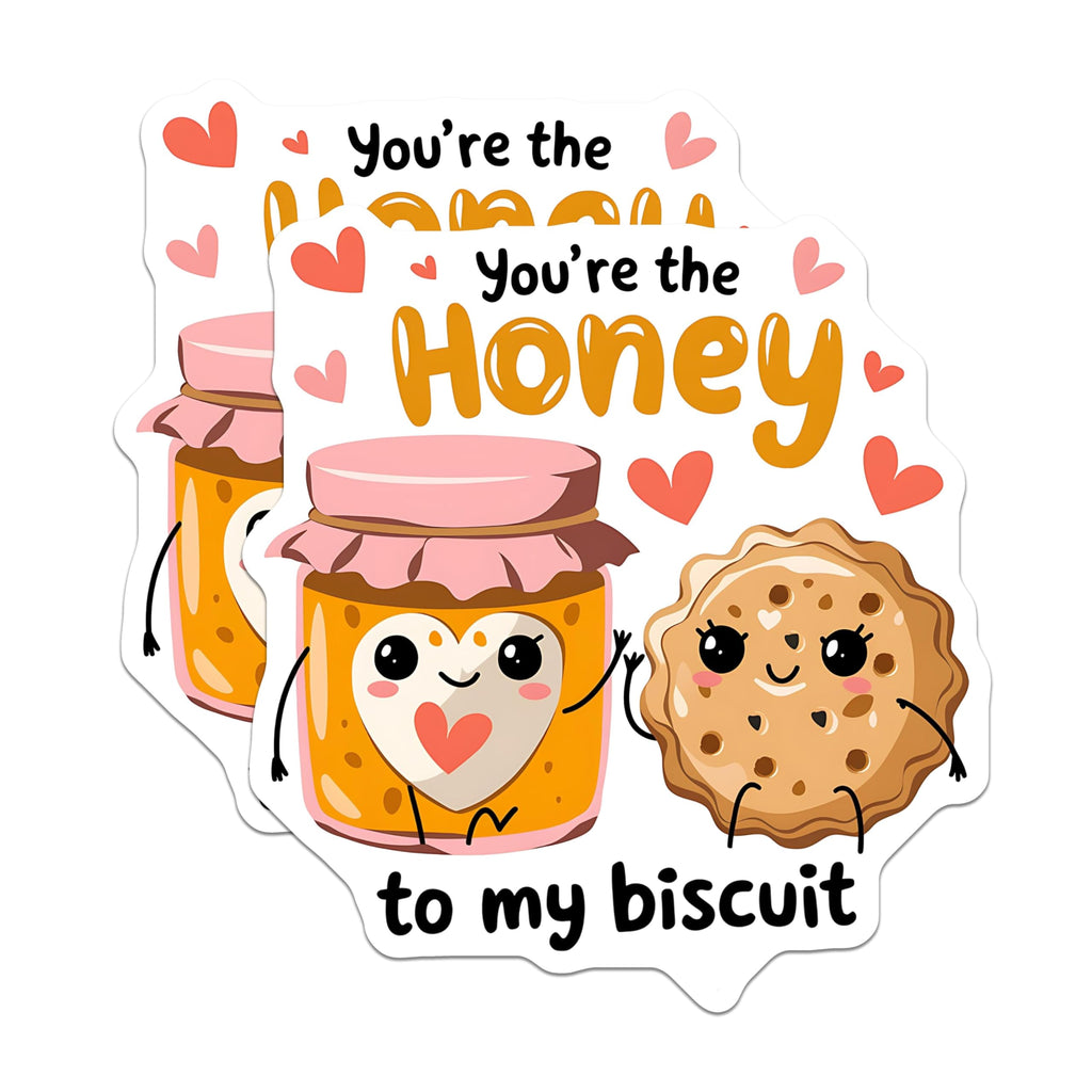 (2 Pack) Honey to My Biscuit Stickers - Cute Food - Adorable Couple - 5" On Longest Side - Sticks to Smooth Flat Surfaces - Made in USA - BMCS5066