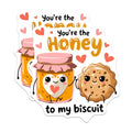 (2 Pack) Honey to My Biscuit Stickers - Cute Food - Adorable Couple - 5" On Longest Side - Sticks to Smooth Flat Surfaces - Made in USA - BMCS5066