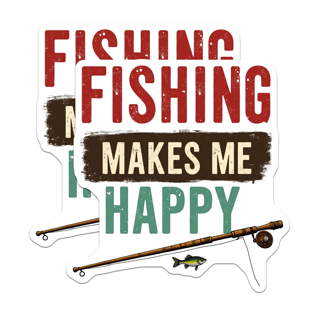 (2 Pack) Fishing Makes Me Happy Magnets - Fisherman Angler Decal - Outdoors Lake Life - Cabin Decor for Men - 5 Inches On Longest Side - Thick Durable Magnet - Made in USA - MAG38035