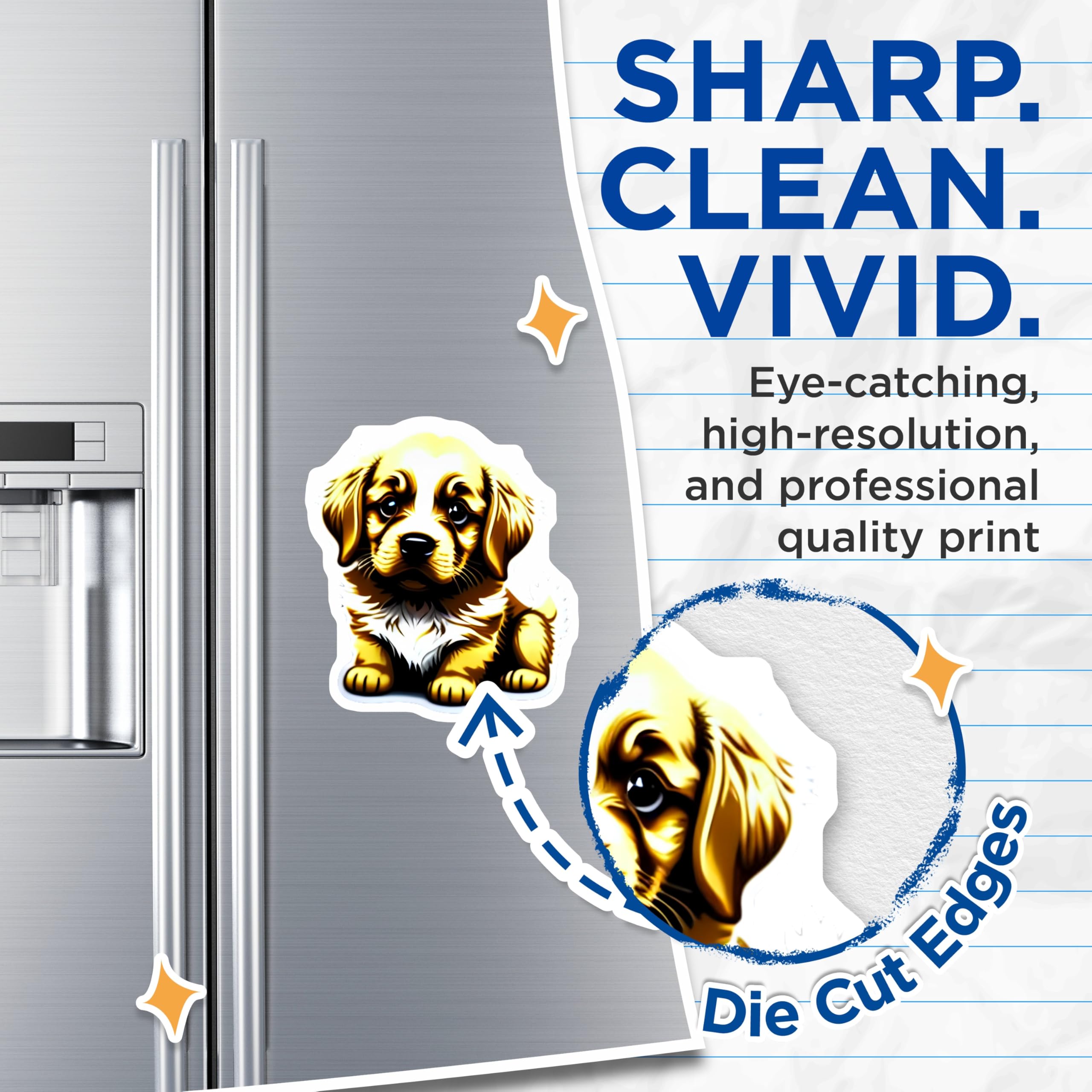 (2 Pack) Golden Retriever Puppy Magnets - Adorable Dog Lover Kitchen Accent - Canine Pet Refrigerator Decoration - 5 Inches On Longest Side - Thick Durable Magnet - Made in USA - MAG21620