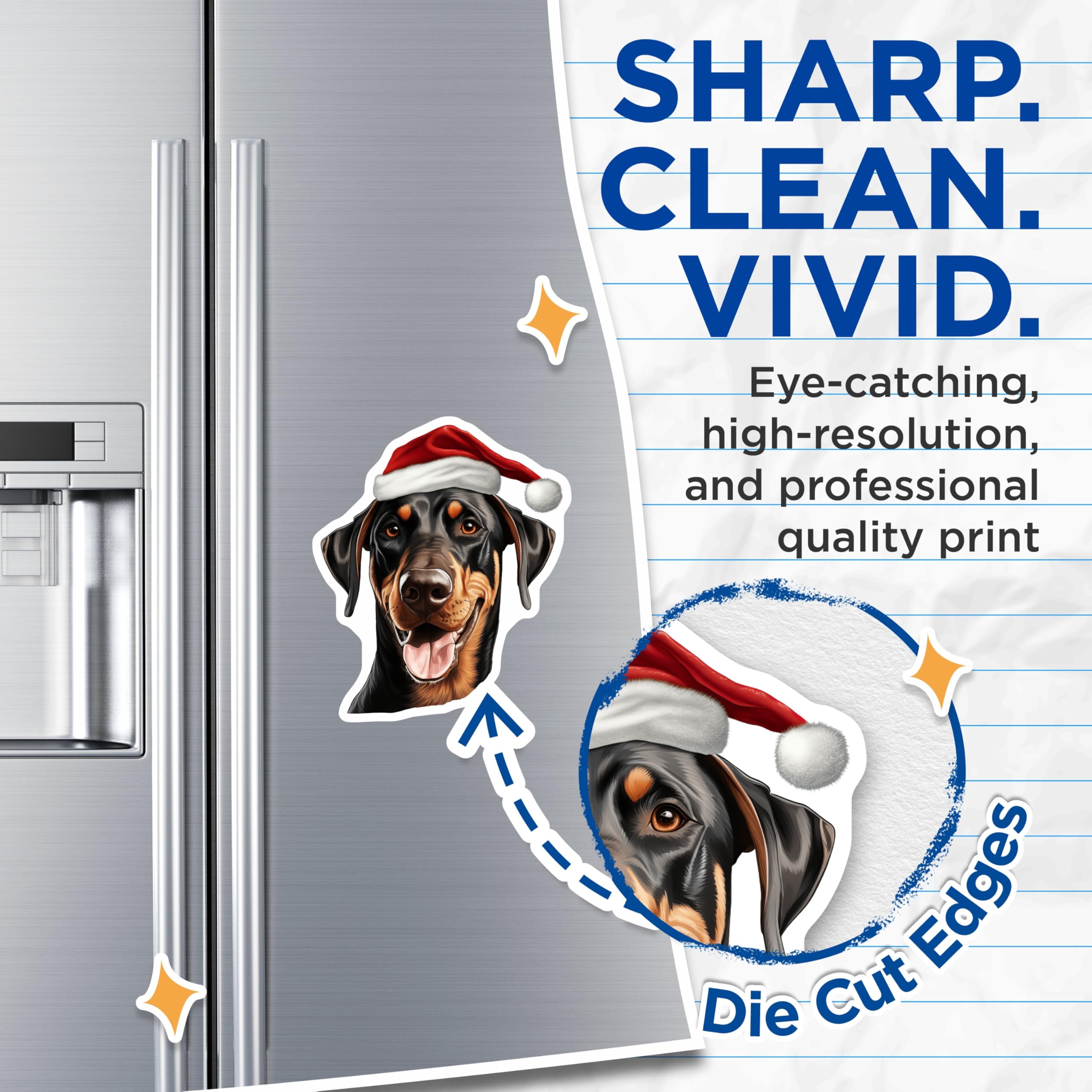 (2 Pack) Doberman Magnets - Christmas Dog Decor - Santa Hat Puppy Magnet - Festive Doberman Pinscher Refrigerator - 5 Inches On Longest Side - Thick Durable Magnet - Made in USA - MAG26216