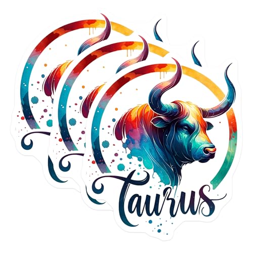 (3 Pack) Taurus Zodiac Decals - Astrology Sign - Laptop Decal- 3 Inches On Longest Side - Easy Peel & Apply - Made in USA - 3MCS5288