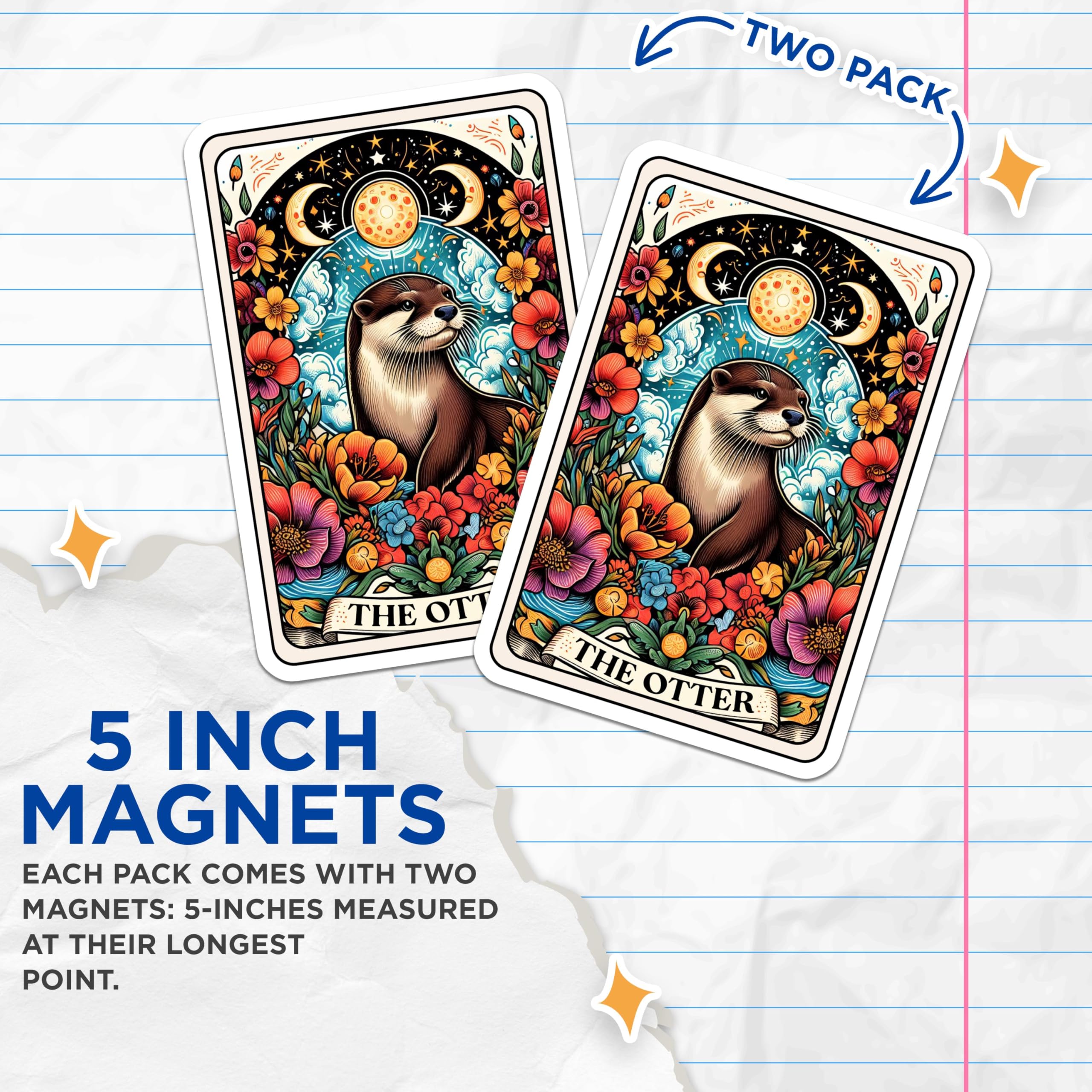 (2 Pack) Animal Art Magnets - Otter Illustrated Magnet - Nature Inspired Magnets for Home and Office - 5" On Longest Side - for Cars, Fridges, Toolboxes - Made in USA - MAG4477