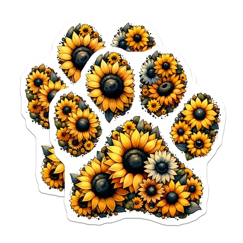 (2 Pack) Sunflower Paw Print Magnets - Flower Paw Print Decor - Pet Lover Accessories - 5" On Longest Side - for Cars, Fridges, Toolboxes - Made in USA - MAG7977