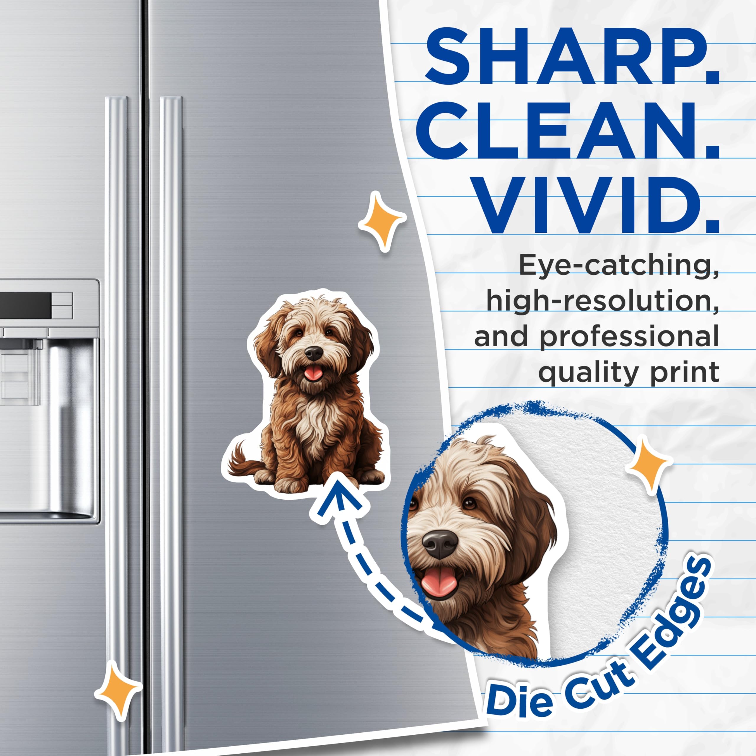 (2 Pack) Goldendoodle Dog Magnets - Fluffy Puppy Art - Dog Mom Dad Fridge Decor - 5 Inches On Longest Side - Thick Durable Magnet - Made in USA - MAG28352