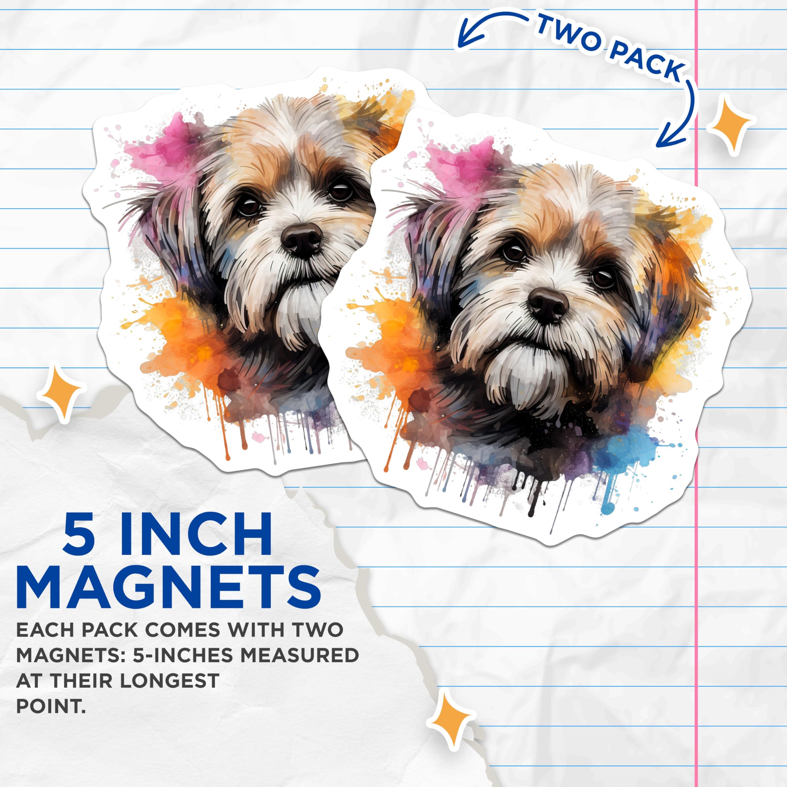 (2 Pack) Watercolor Dog Magnets - Cute Pet Art Magnet - Animal Lover Fridge Decor - Shih Tzu Puppy Display - 5 Inches On Longest Side - Thick Durable Magnet - Made in USA - MAG29991