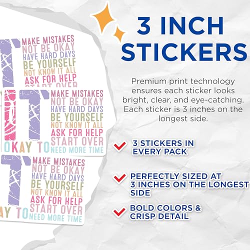 (3 Pack) It's Okay to Decals - Positive Affirmations - Inspirational Laptop Decals - 3 Inches On Longest Side - Easy Peel & Apply - Made in USA - 3MCS1862