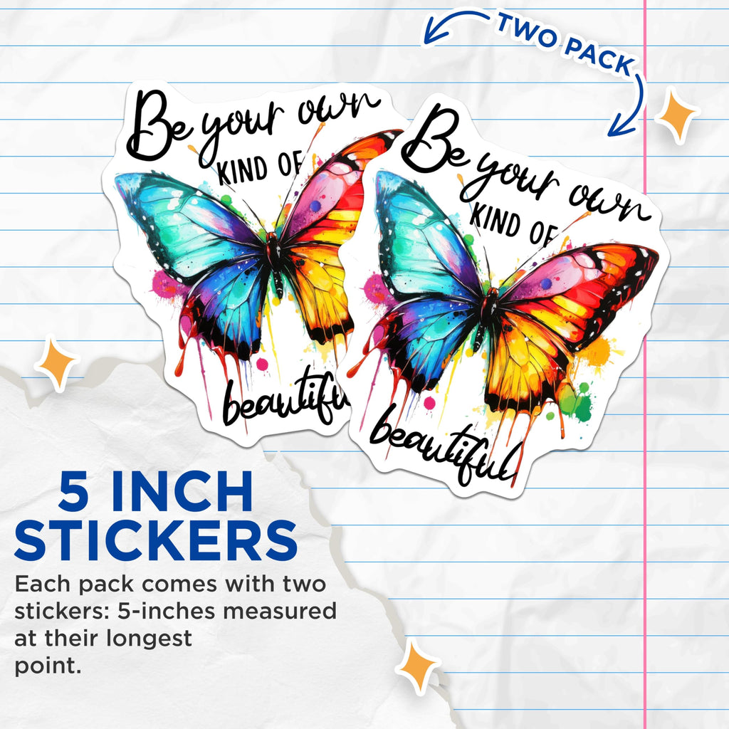 (2 Pack) Inspirational Butterfly Stickers - Motivational Quotes Stickers - Colorful Butterfly Art Stickers - 5" On Longest Side - Sticks to Smooth Flat Surfaces - Made in USA - BMCS4830