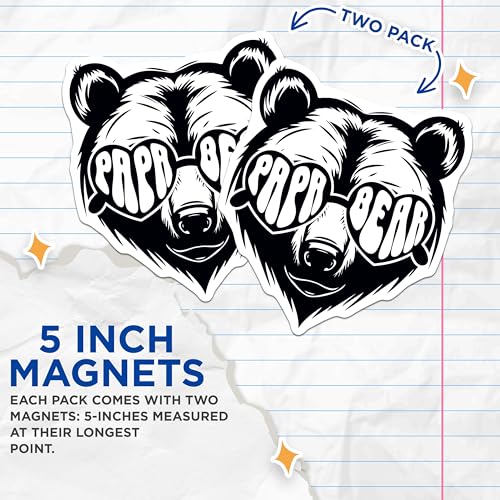 (2 Pack) Papa Bear Magnets - Funny Bear Magnets - Cool Dad Magnets - 5" On Longest Side - for Cars, Refrigerators, Toolboxes, Lockers - Made in USA MAG3602