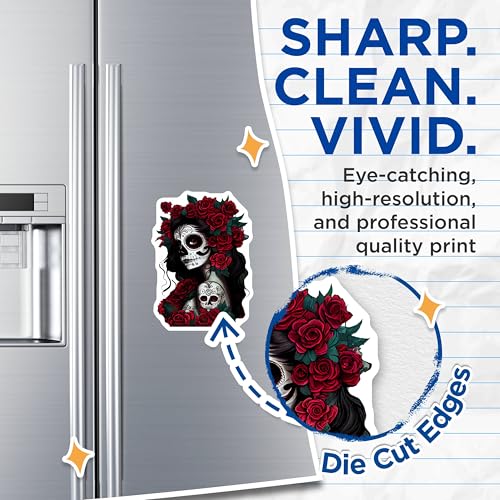 (2 Pack) Gothic Skull Magnets Magnets - Day of The Dead - Floral Skeleton Art - 5" On Longest Side - Made in USA - Sticks to Refrigerators & Metal Surfaces - MAG9203