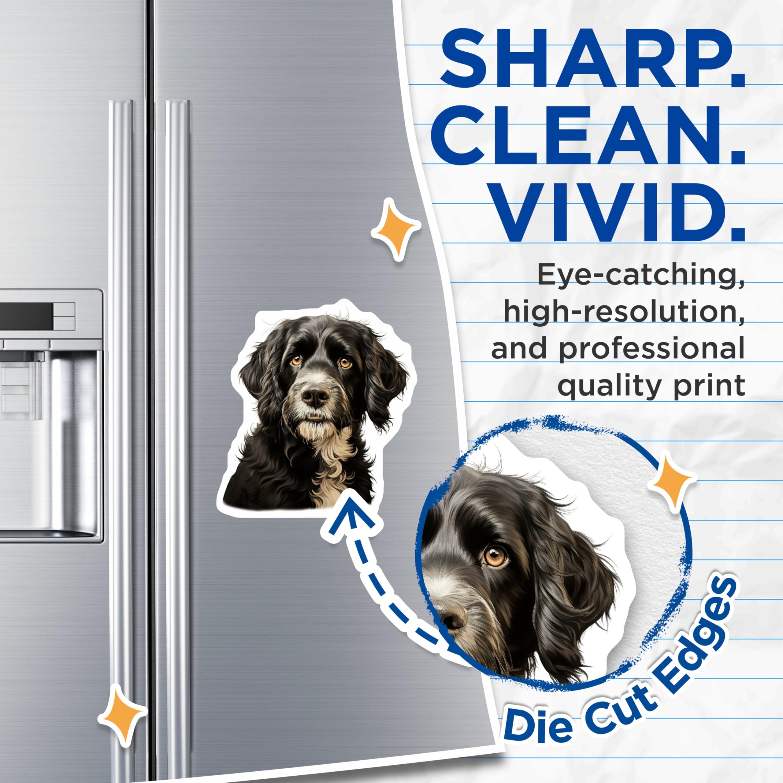 (2 Pack) Black White Dog Magnets - Shaggy Dog Art - Dog Lover Refrigerator Decor - 5 Inches On Longest Side - Thick Durable Magnet - Made in USA - MAG30297