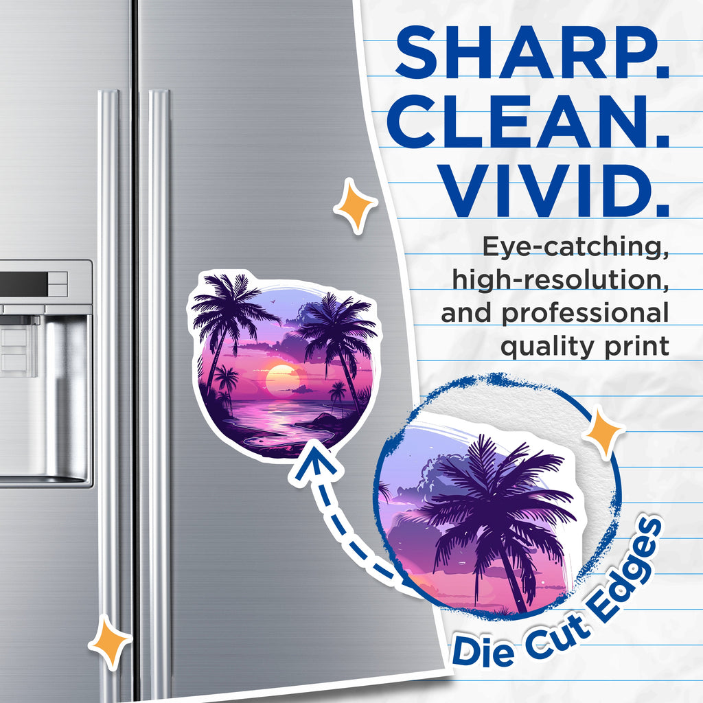 (2 Pack) Tropical Sunset Palm Tree Magnets - Beach Scene Aesthetic Decor - Vibrant Locker Office Refrigerator Magnets - 5 Inches On Longest Side - Thick Durable Magnet - Made in USA - MAG36709
