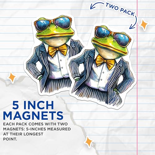 (2 Pack) Suit and Bow Tie Frog Magnet - Animal Lover Decor - Quirky Home Decor - 5" On Longest Side - Sticks to Smooth Flat Surfaces - Made in USA - MAG9516