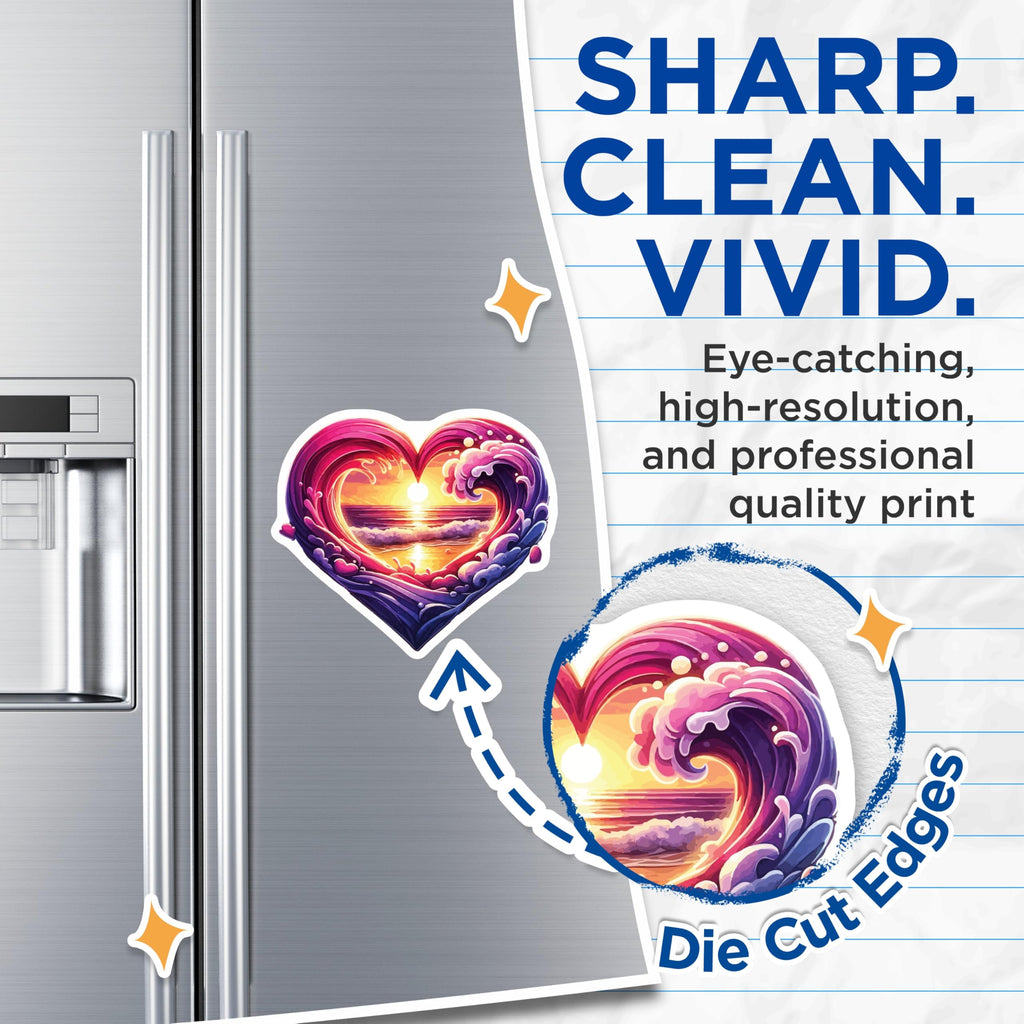 (2 Pack) Heart Ocean Sunset Magnets - Vibrant Beach Waves Art - Tropical Coastal Love Symbol Decor - 5 Inches On Longest Side - Thick Durable Magnet - Made in USA - MAG19533