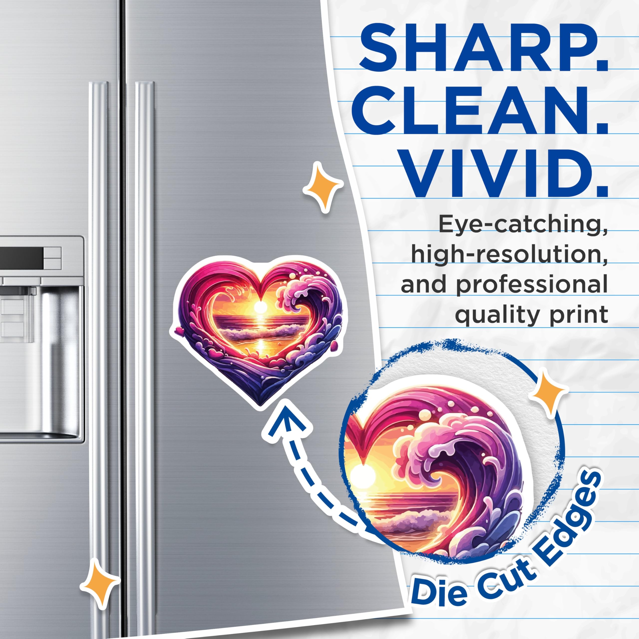 (2 Pack) Heart Ocean Sunset Magnets - Vibrant Beach Waves Art - Tropical Coastal Love Symbol Decor - 5 Inches On Longest Side - Thick Durable Magnet - Made in USA - MAG19533