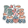 (2 Pack) Dog Mom Stickers - Patriotic Dog Lover - Cute Pet Owner Decal - 5" On Longest Side - Sticks to Smooth Flat Surfaces - Made in USA - BMCS8664 - Animal Paw Print - American Flag Design