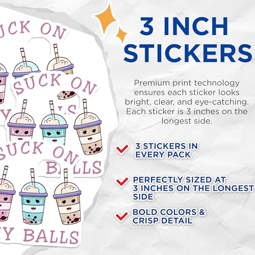 (3 Pack) Boba Tea Decals - Sarcastic Quote - Laptop Decals - 3 Inches On Longest Side - Easy Peel & Apply - Made in USA - 3MCS6517