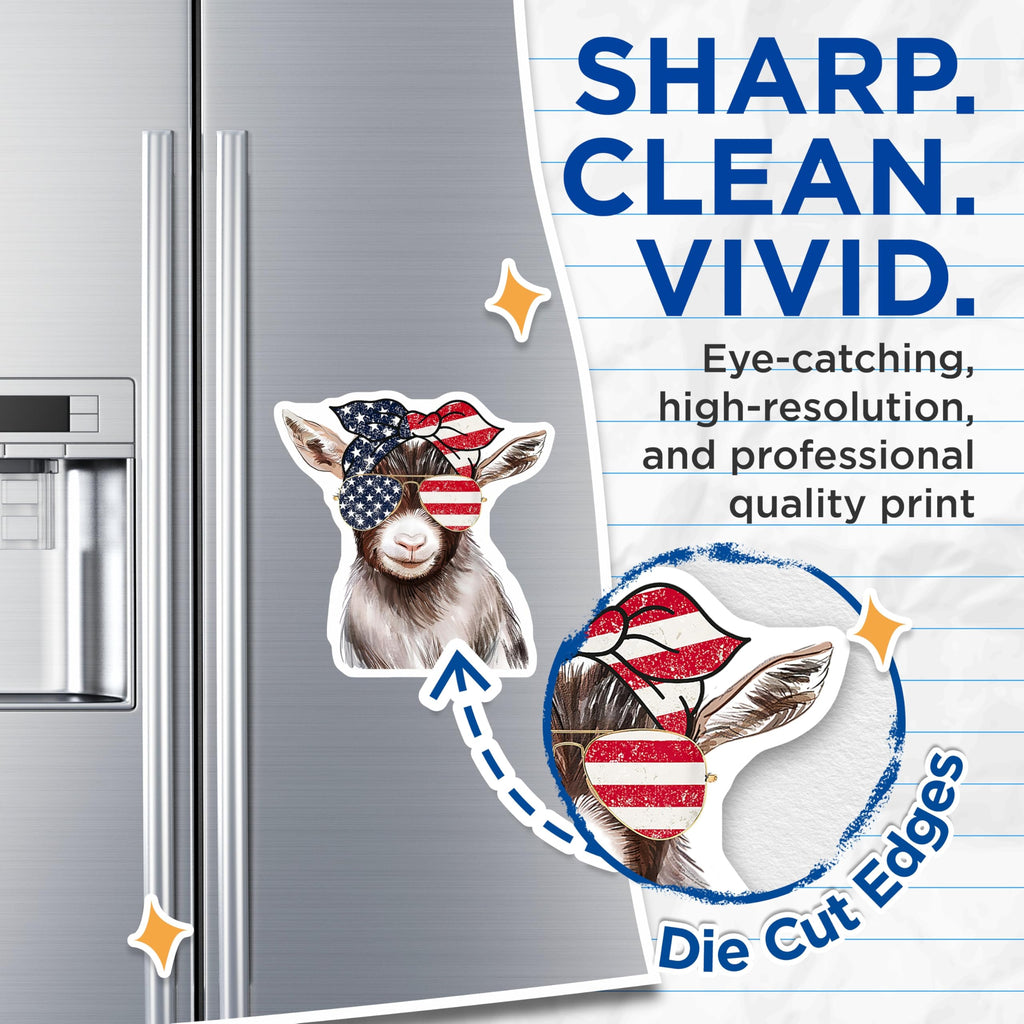 (2 Pack) Patriotic Goat Magnets - American Flag Decor - 4th of July Fridge Art - 5 Inches On Longest Side - Thick Durable Magnet - Made in USA - MAG26971