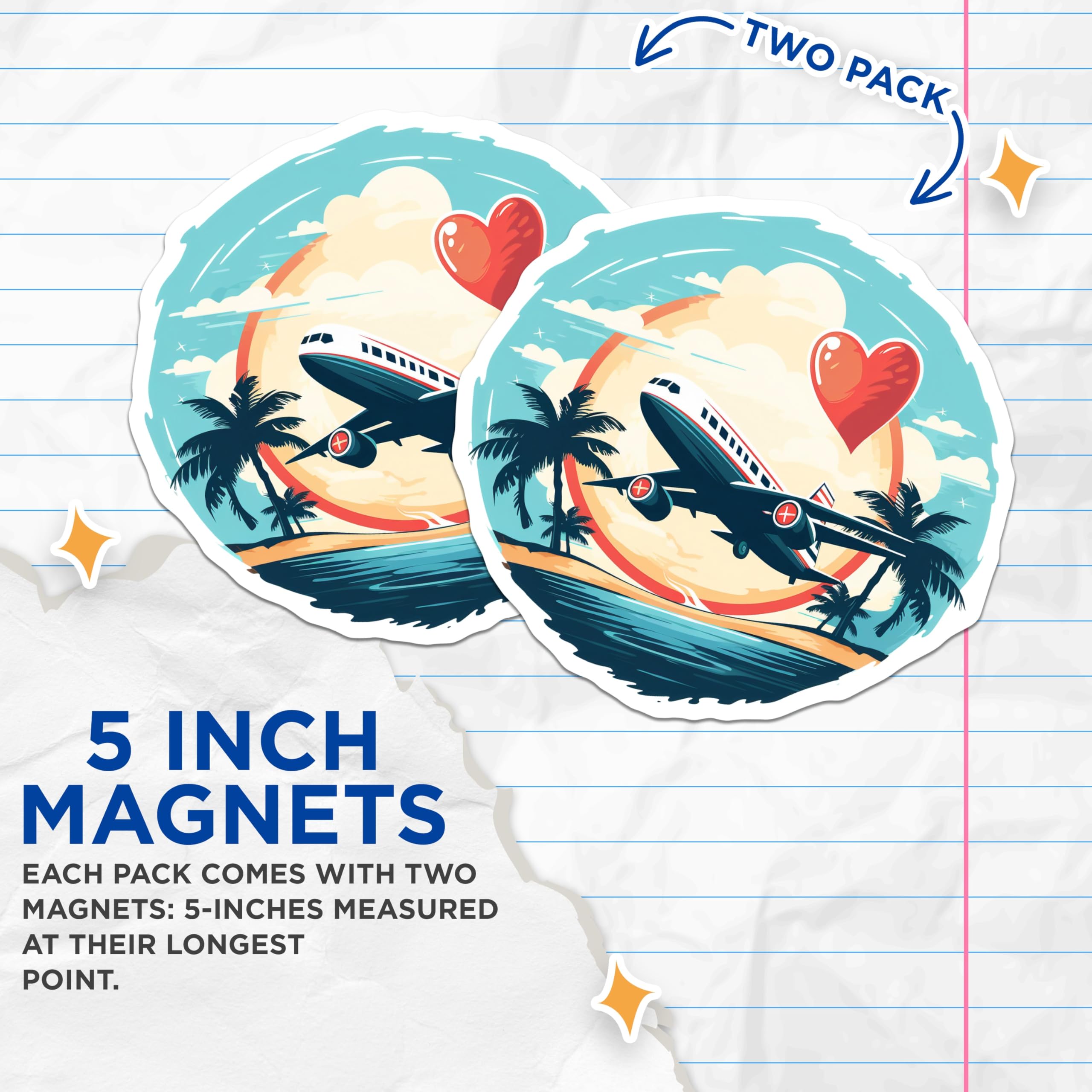 (2 Pack) Airplane Travel Magnets - Tropical Beach Vacation Decor - Romantic Honeymoon Fridge Art - Adventure Journey - 5 Inches On Longest Side - Thick Durable Magnet - Made in USA - MAG20011