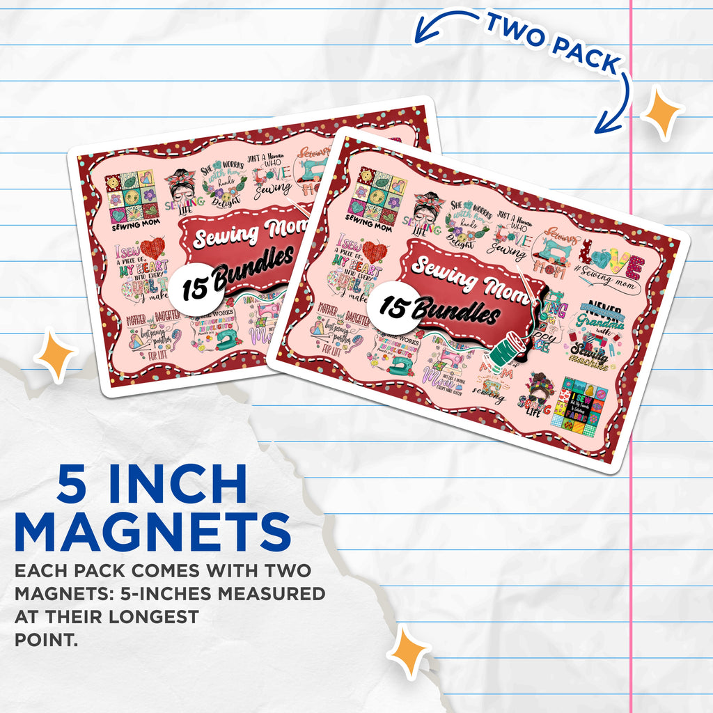 (2 Pack) Sewing Mom Magnets - Quilting Life Decor - Crafty Grandma Refrigerator Art - Hobbyist Mother's Day - 5 Inches On Longest Side - Thick Durable Magnet - Made in USA - MAG36068