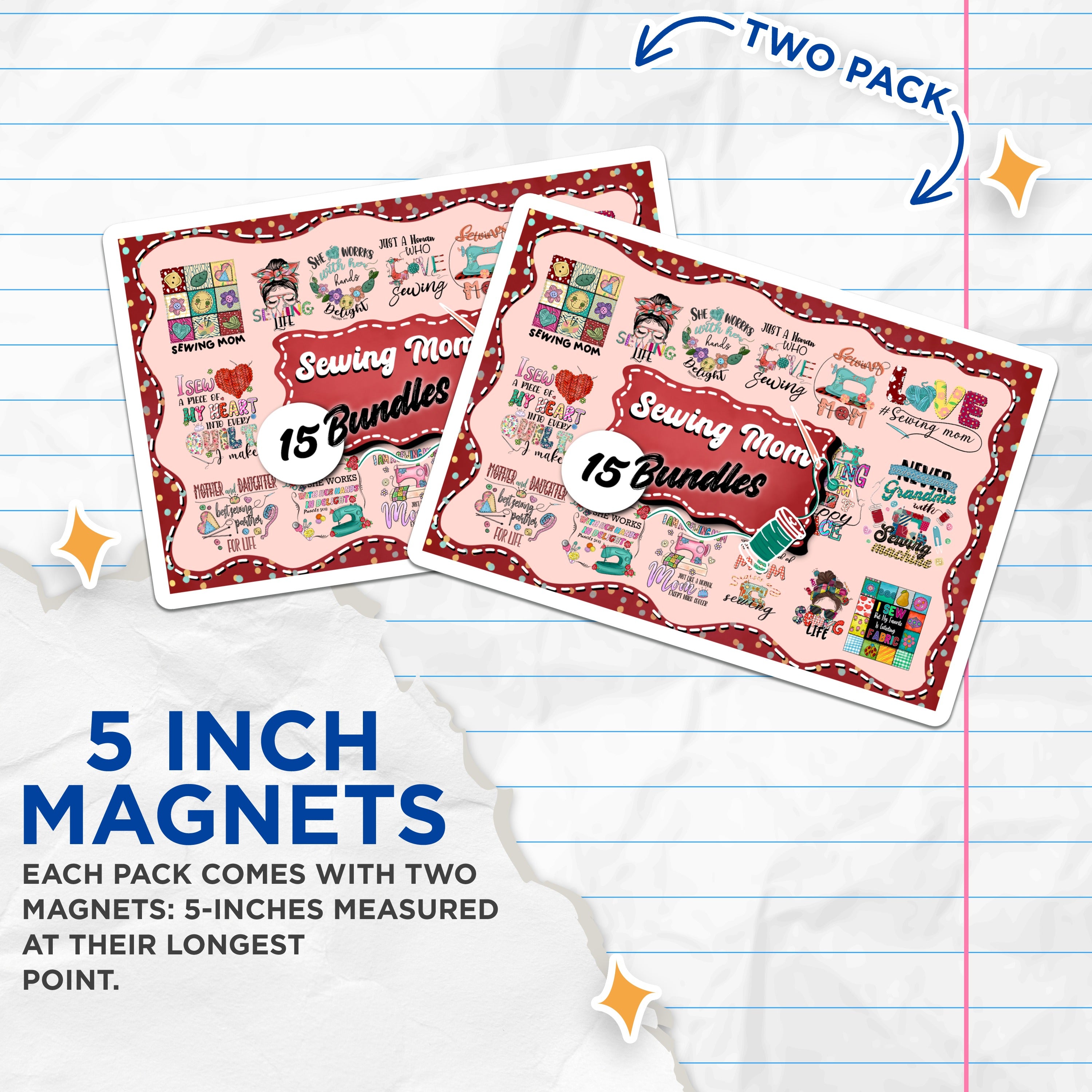 (2 Pack) Sewing Mom Magnets - Quilting Life Decor - Crafty Grandma Refrigerator Art - Hobbyist Mother's Day - 5 Inches On Longest Side - Thick Durable Magnet - Made in USA - MAG36068