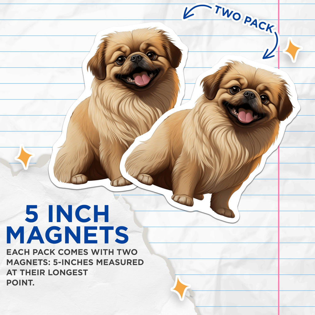 (2 Pack) Cute Pekingese Dog Magnets - Smiling Puppy Pet Lover Fridge Decor - Small Breed Animal Kitchen Art - 5 Inches On Longest Side - Thick Durable Magnet - Made in USA - MAG26702