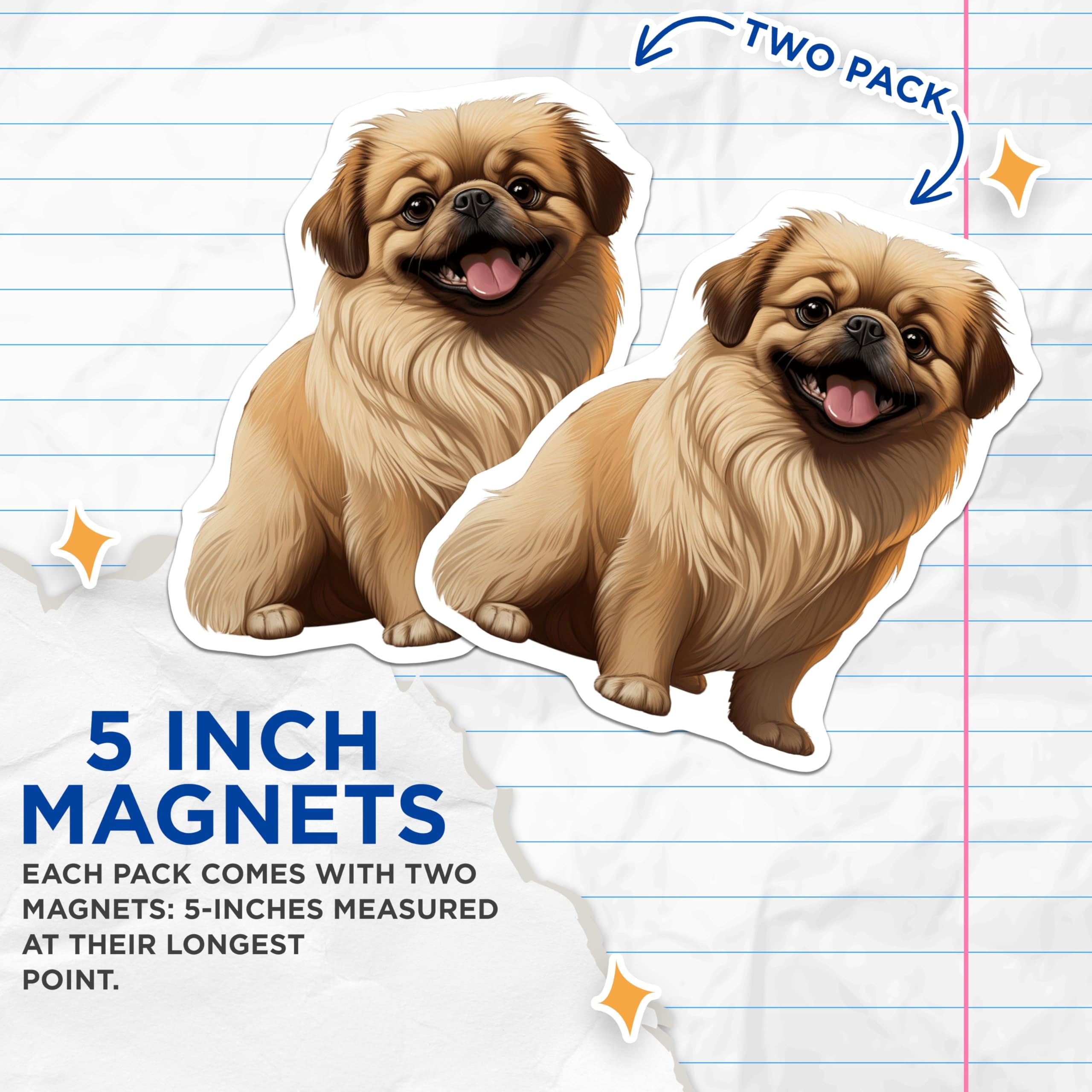 (2 Pack) Cute Pekingese Dog Magnets - Smiling Puppy Pet Lover Fridge Decor - Small Breed Animal Kitchen Art - 5 Inches On Longest Side - Thick Durable Magnet - Made in USA - MAG26702