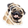 (2 Pack) Happy Pug Dog Magnets - Smiling Canine Art - Adorable Pet Lover Accent - 5 Inches On Longest Side - Thick Durable Magnet - Made in USA - MAG24970