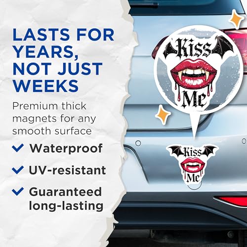 (2 Pack) Vampire Kiss Me Magnets - Gothic Vampire Art - Halloween Decor - Vampire Lips with Fangs - Spooky Decor Magnets - 5" On Longest Side - for Cars, Fridges, Toolboxes - Made in USA - MAG7093