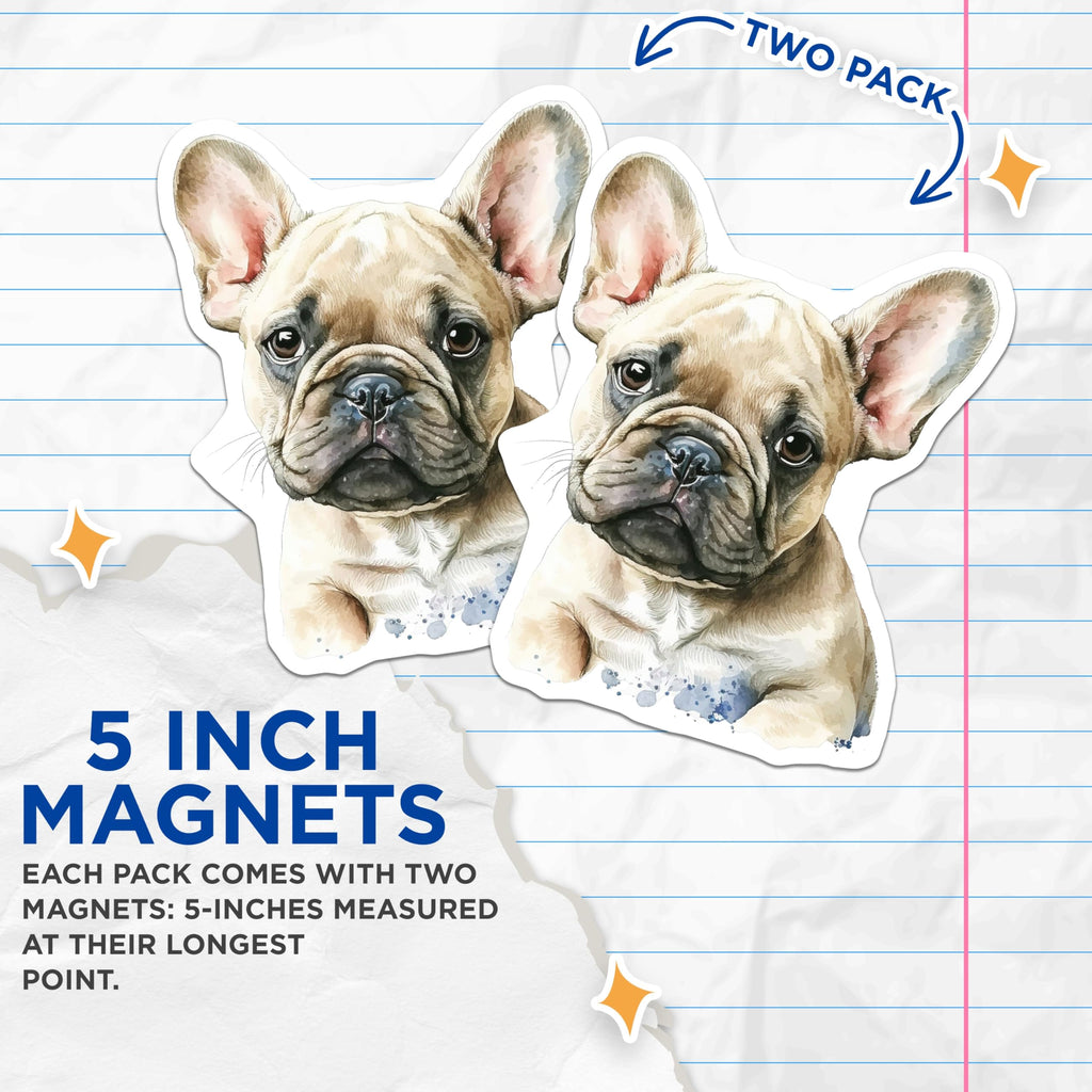 (2 Pack) French Bulldog Magnets - Cute Dog Fridge Magnets - Animal Lover Home Decor - 5" On Longest Side - Premium Magnet - for Cars, Refrigerators, Toolboxes, Lockers - Made in USA - MAG15093