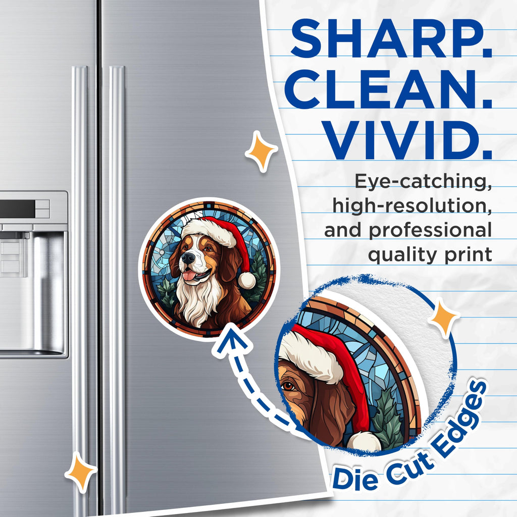 (2 Pack) Bernese Mountain Dog Christmas Magnets - Santa Hat Pet Decor - Stained Glass Holiday Art - 5 Inches On Longest Side - Thick Durable Magnet - Made in USA - MAG27235