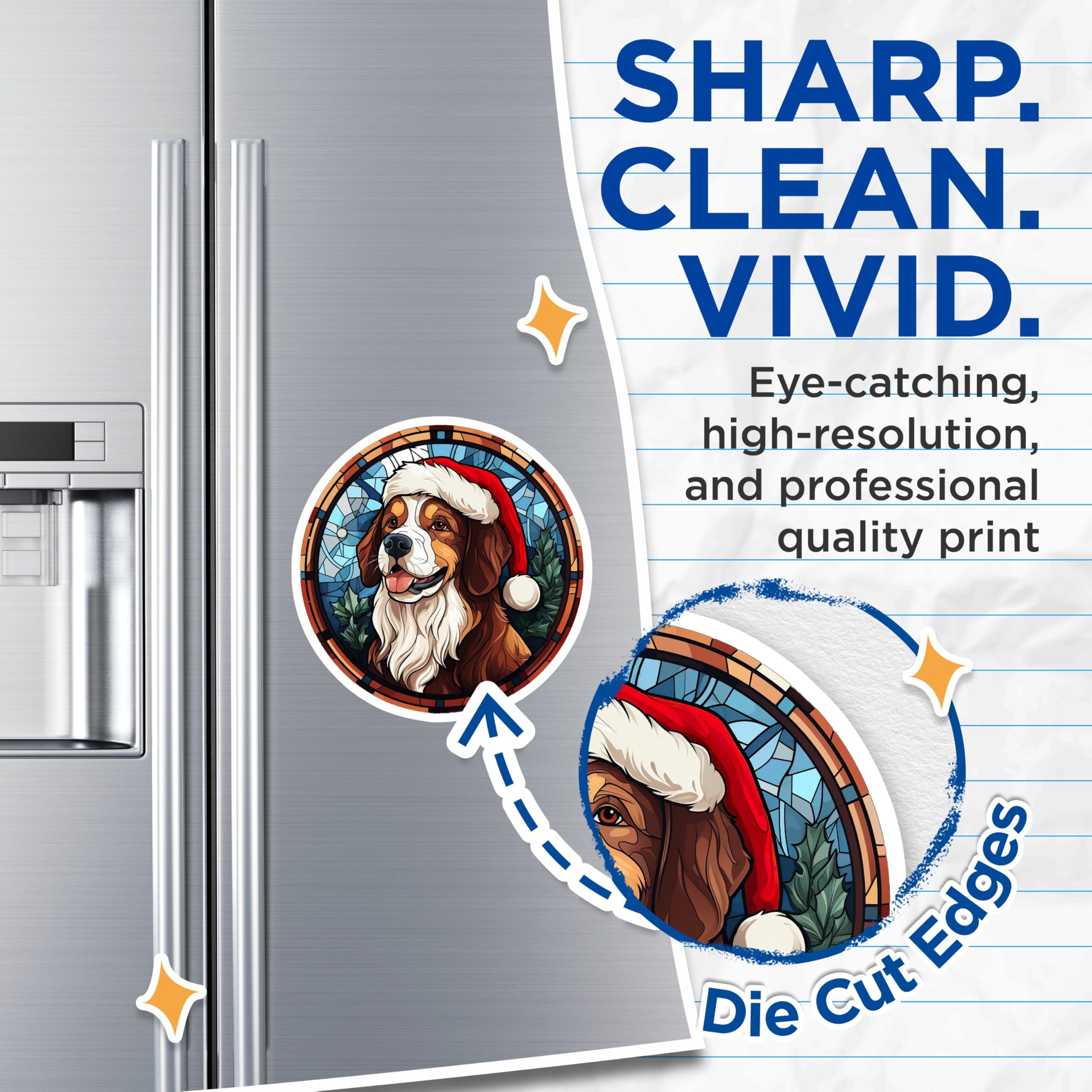 (2 Pack) Bernese Mountain Dog Christmas Magnets - Santa Hat Pet Decor - Stained Glass Holiday Art - 5 Inches On Longest Side - Thick Durable Magnet - Made in USA - MAG27235