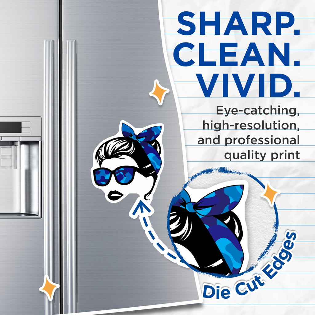 (2 Pack) Blue Camo Woman Magnets - Retro Headband - Sunglasses Theme Fridge Decor - 5" On Longest Side - Premium Magnet - for Cars, Refrigerators, Toolboxes, Lockers - Made in USA - MAG17330