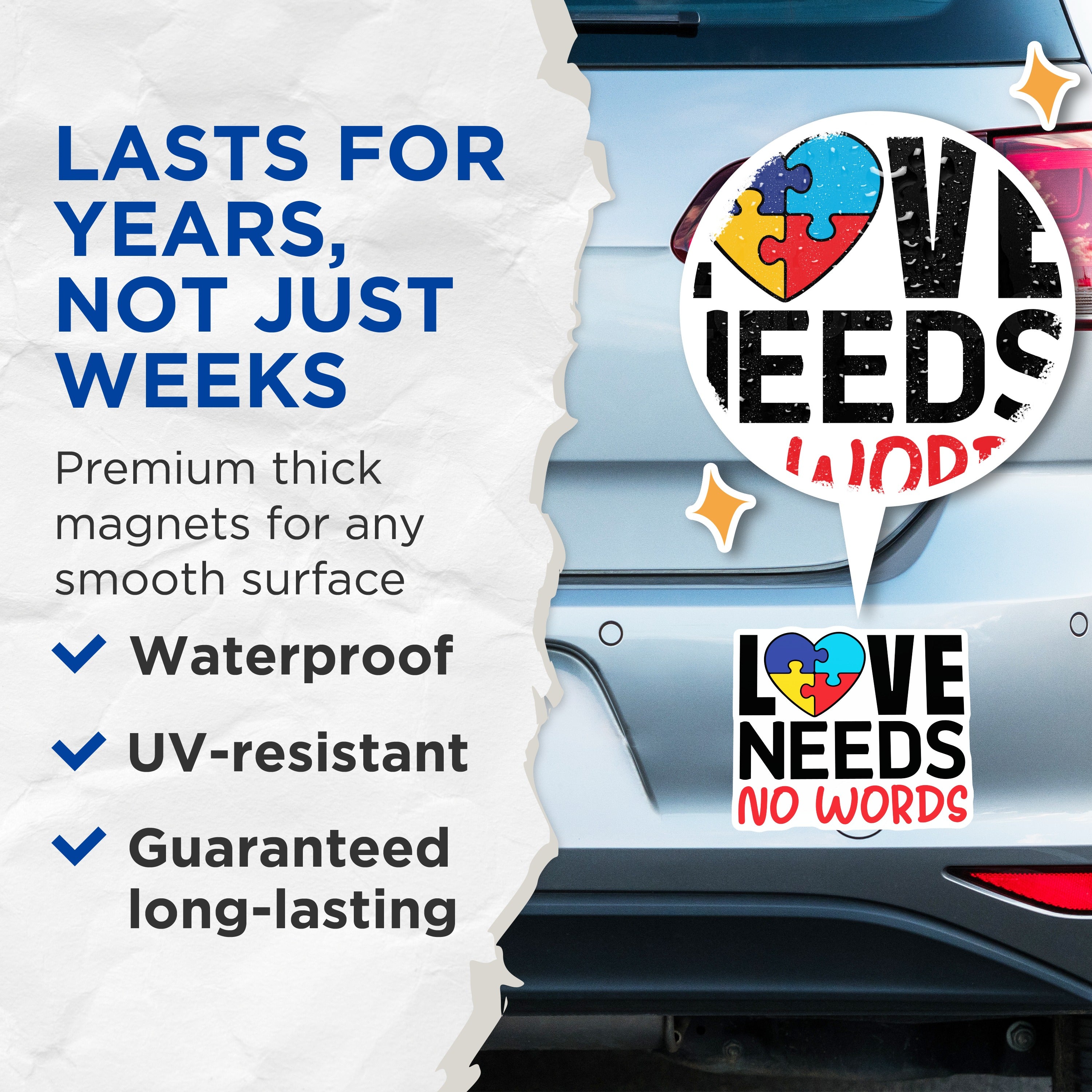 (2 Pack) Autism Awareness Magnets - Neurodiversity Acceptance Fridge Decor - Love Needs No Words Message - 5 Inches On Longest Side - Thick Durable Magnet - Made in USA - MAG39872