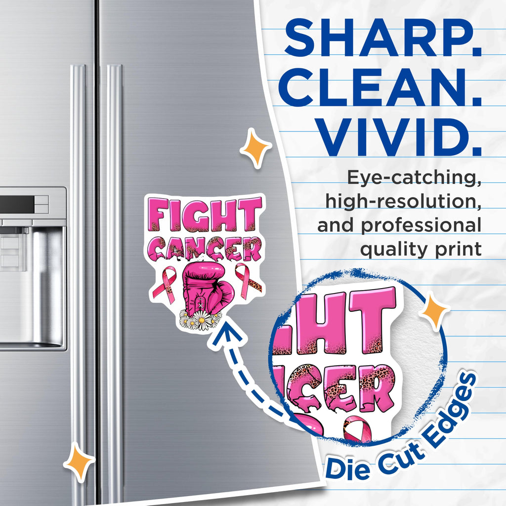 (2 Pack) Fight Cancer Magnets - Boxing Glove Magnets - Awareness Ribbon - 5" On Longest Side - Premium Magnet - for Cars, Refrigerators, Toolboxes, Lockers - Made in USA - MAG16575