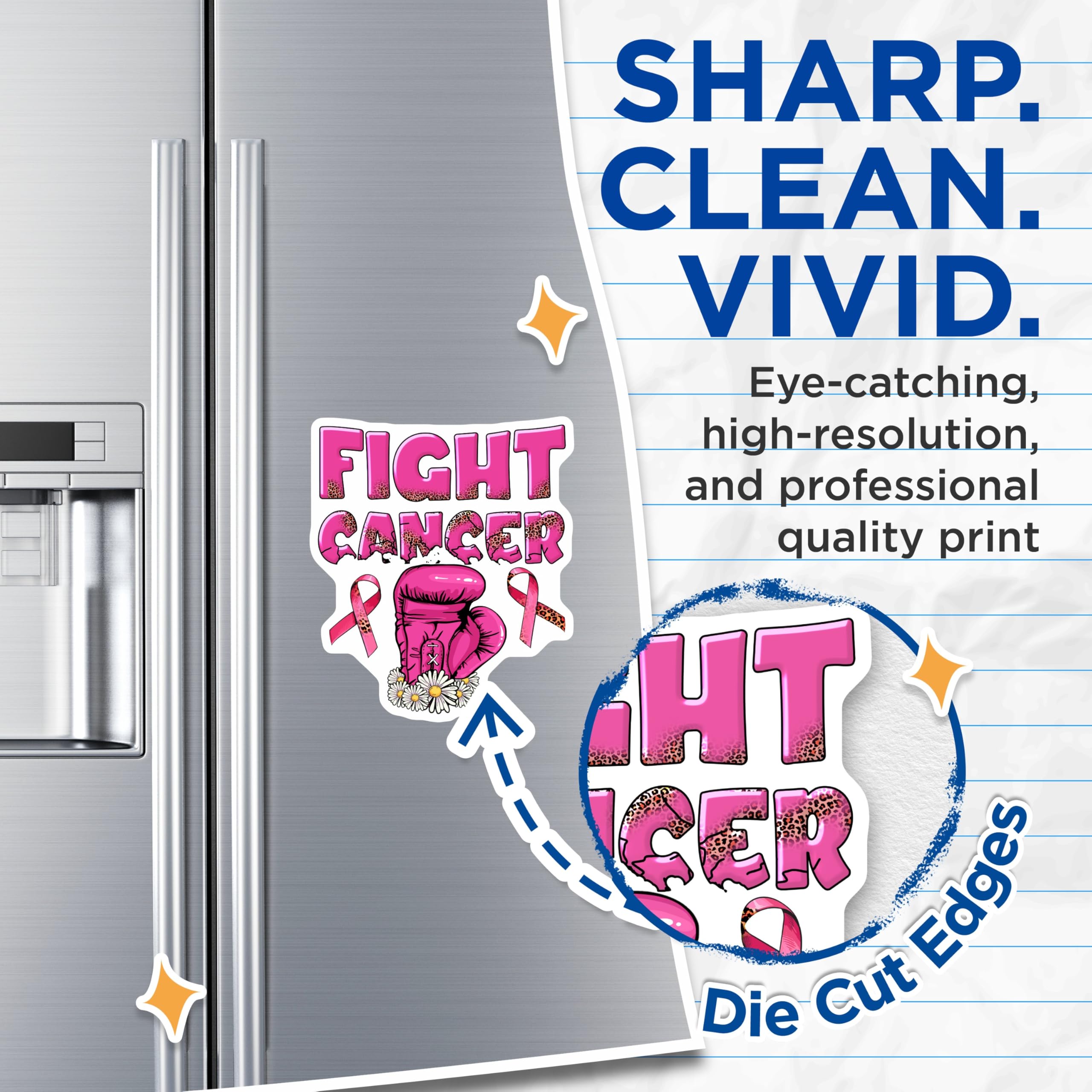 (2 Pack) Fight Cancer Magnets - Boxing Glove Magnets - Awareness Ribbon - 5" On Longest Side - Premium Magnet - for Cars, Refrigerators, Toolboxes, Lockers - Made in USA - MAG16575