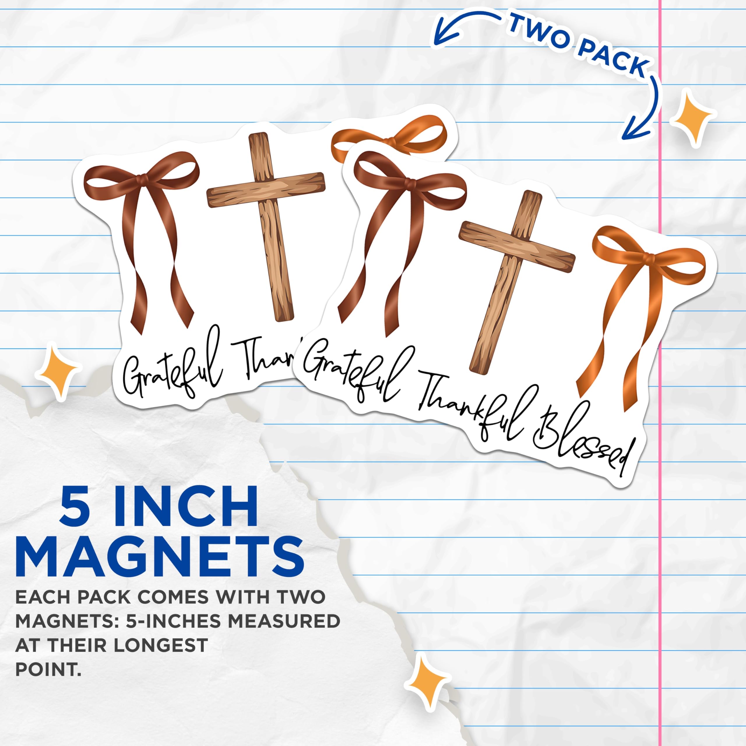 (2 Pack) Religious Cross Magnets - Grateful Thankful Blessed - Spiritual Decor Magnets - 5" On Longest Side - Premium Magnet - for Cars, Refrigerators, Toolboxes, Lockers - Made in USA - MAG15128