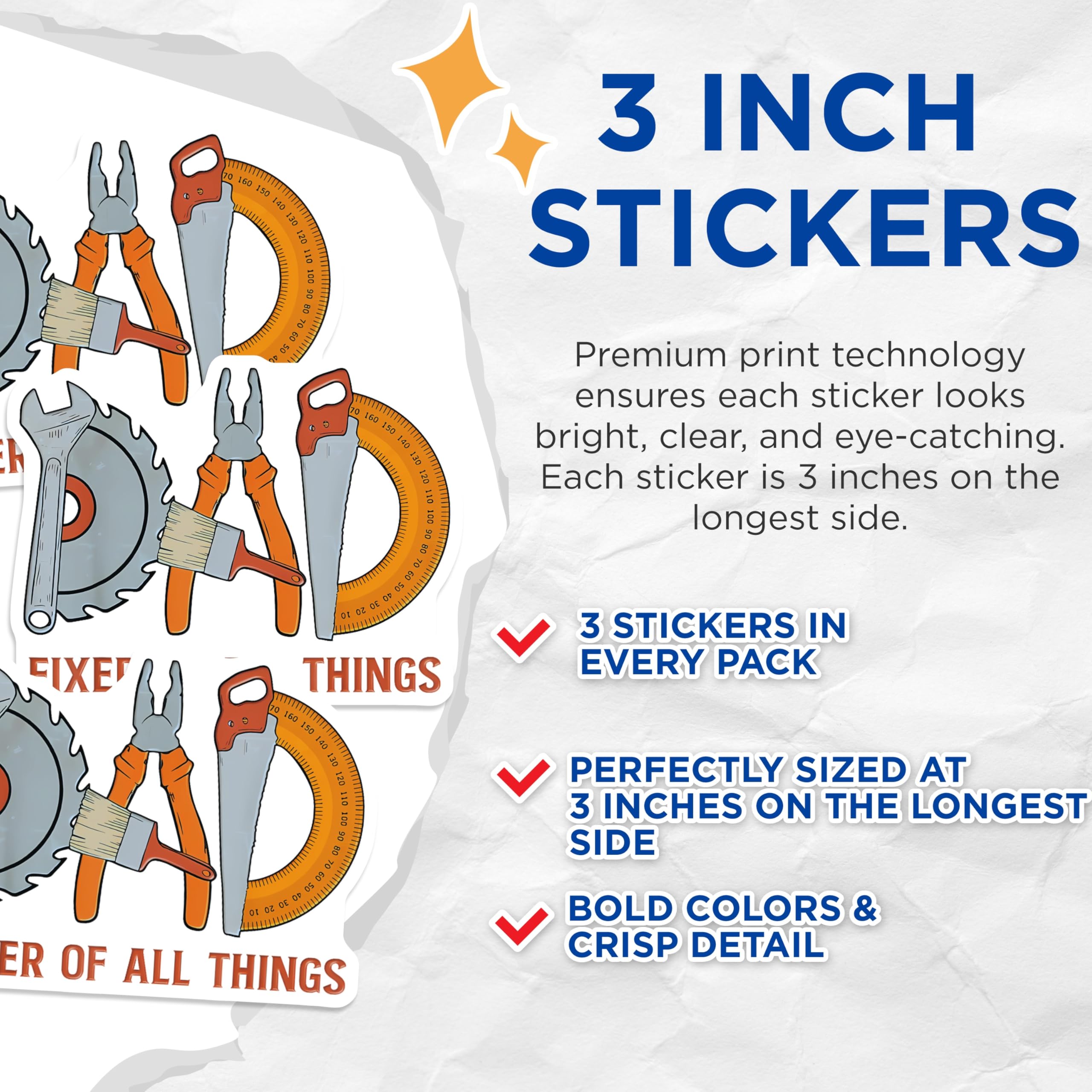 (3 Pack) Dad Fixer Decals - Dad All Things Decal - Toolbox Decal - 3 Inches On Longest Side - Easy Peel & Apply - Made in USA - 3MCS2191