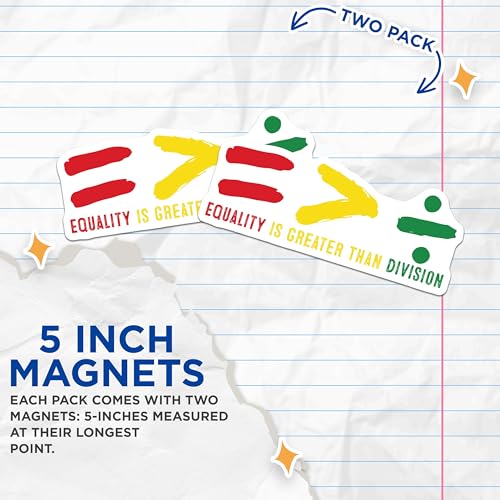 (2 Pack) Equality is Greater Than Division Magnets - Inspirational Magnets - Equality Symbol Magnets - 5" On Longest Side - for Cars, Fridges, Toolboxes - Made in USA - MAG6722