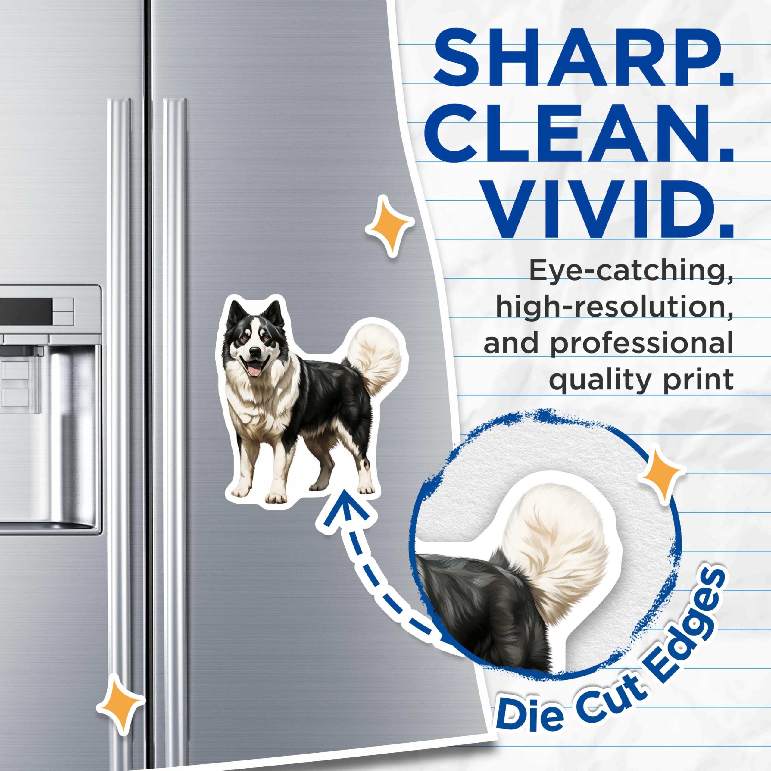 (2 Pack) Husky Magnets - Black White Dog Lover Decor - Pet Owner Kitchen Accessories - 5 Inches On Longest Side - Thick Durable Magnet - Made in USA - MAG28924