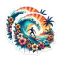 (2 Pack) Colorful Surfing Wave Stickers - Vibrant Surf Art - Tropical Beach Theme - 5" On Longest Side - Sticks to Smooth Flat Surfaces - Made in USA - BMCS6450