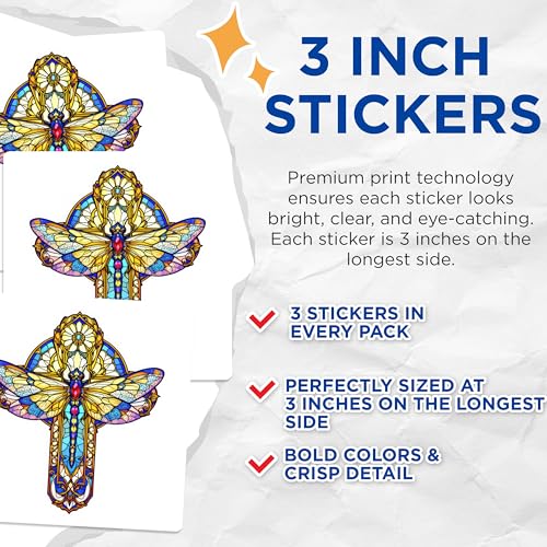 (3 Pack) Dragonfly Decals - Stained Glass Look - Laptop Decals - 3 Inches On Longest Side - Easy Peel & Apply - Made in USA - 3MCS8723