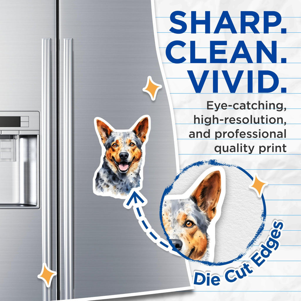 (2 Pack) Australian Cattle Dog Magnets - Blue Heeler Watercolor - Pet Parent Home Decor - 5 Inches On Longest Side - Thick Durable Magnet - Made in USA - MAG28360