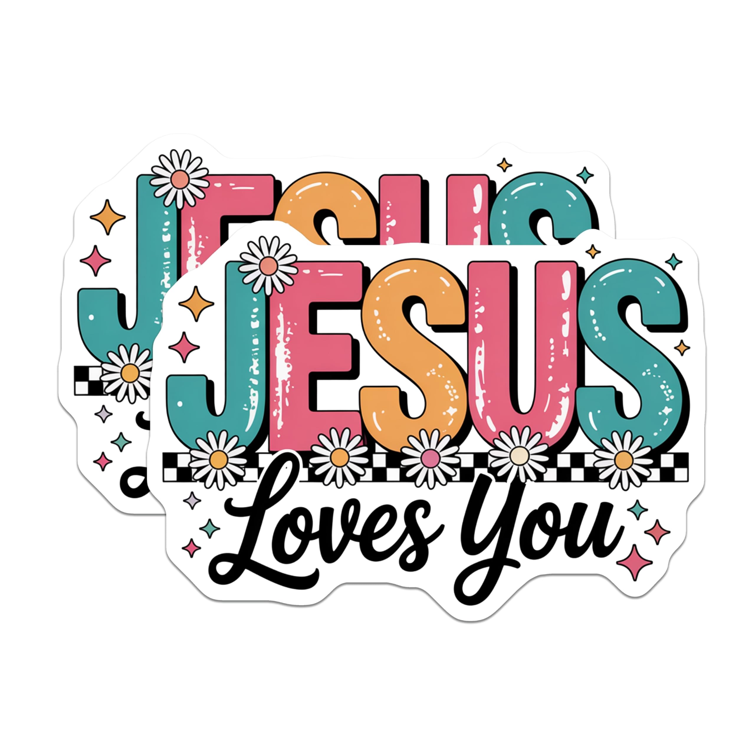 (2 Pack) Jesus Loves You Magnets - Groovy Christian Decor - Retro Faith Affirmation - 5 Inches On Longest Side - Thick Durable Magnet - Made in USA - MAG27359