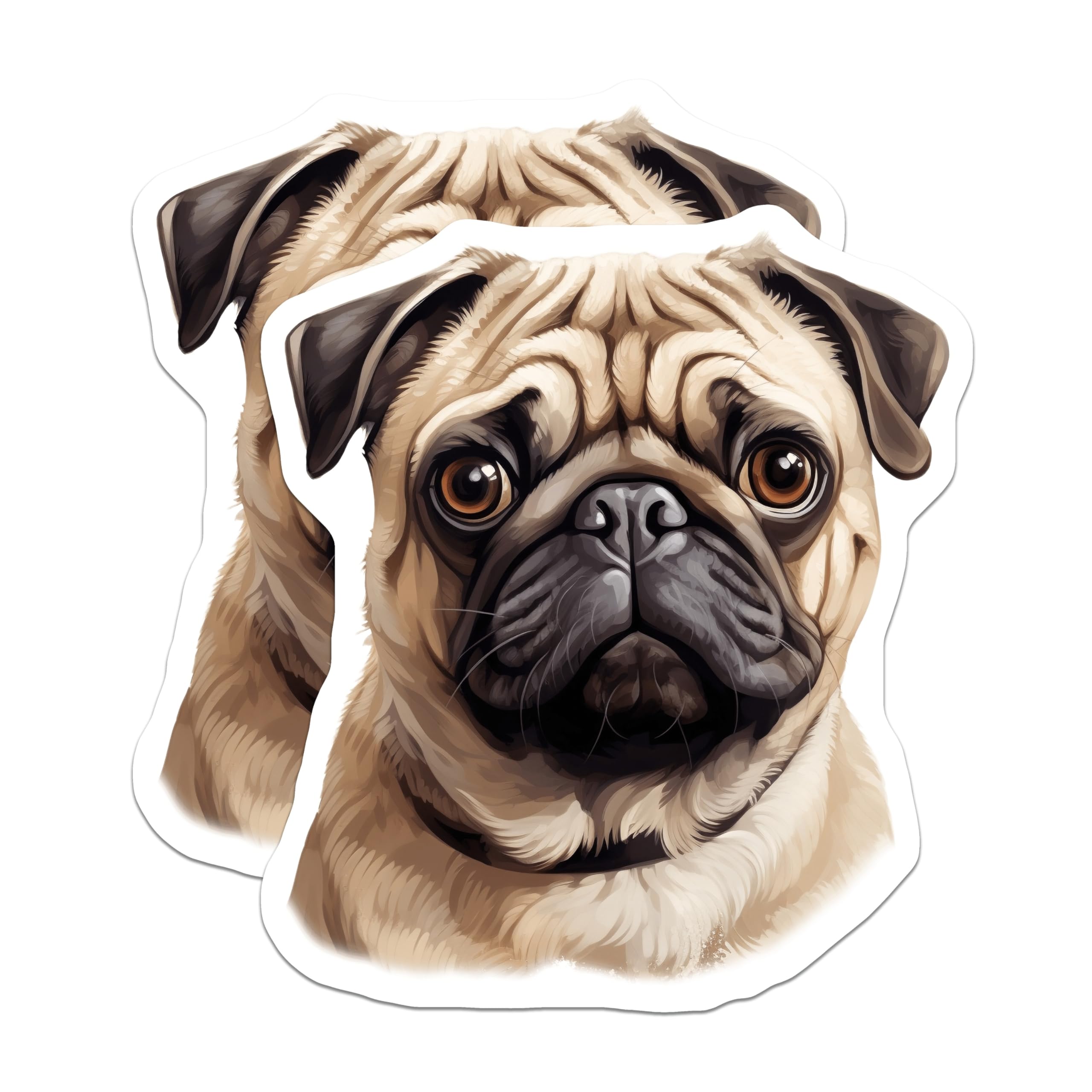 (2 Pack) Pug Dog Magnets - Adorable Pet Puppy Art - Fridge Locker Decor - Dog Breed Lover Collectible - 5 Inches On Longest Side - Thick Durable Magnet - Made in USA - MAG23599